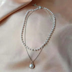 Elegant Double Necklace with Silver Pearl Pendant