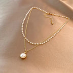 Elegant Double Necklace with Gold Pearl Pendant