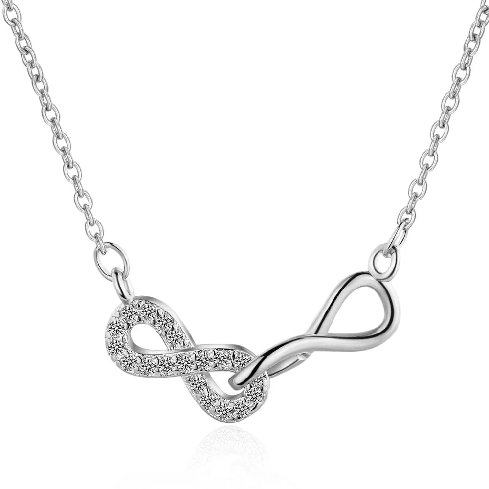 Collier Double Pendentif Infini et Zircon argent