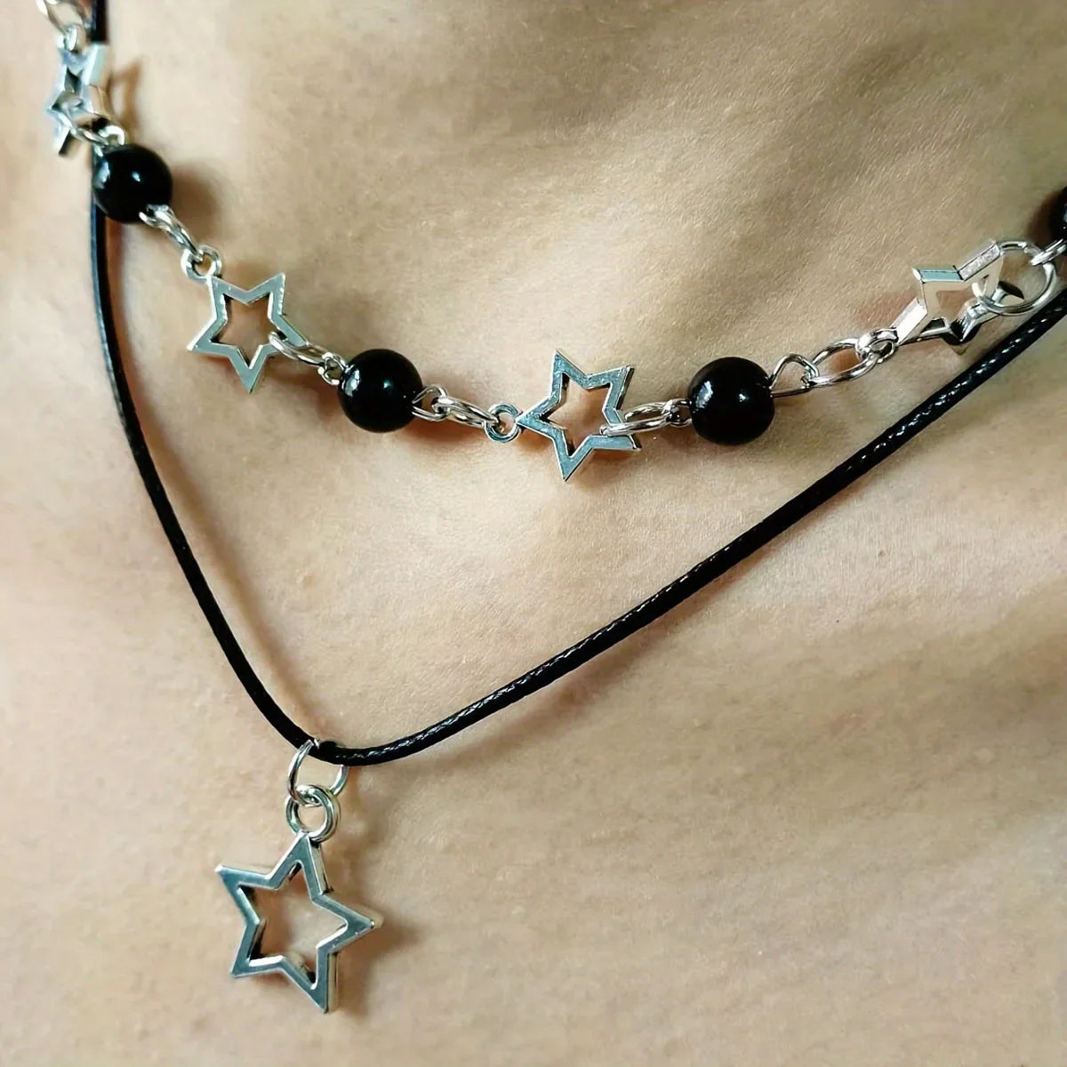 Double Strand Necklace Star Pendant