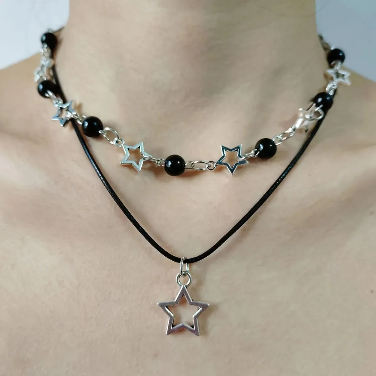 Double Strand Necklace Star Pendant