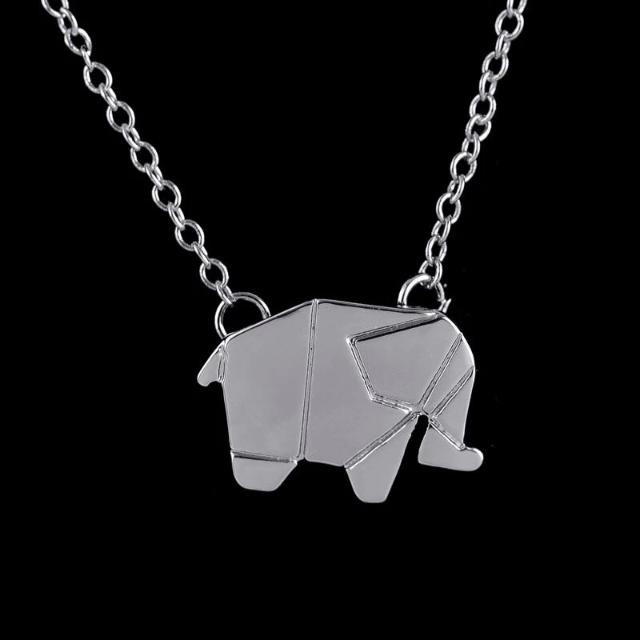 Origami Elephant Silver Necklace