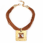 Cord Necklace with Brown Square Pendant