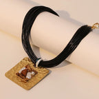 Cord Necklace with Black Square Pendant