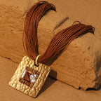 Cord Necklace with Brown Square Pendant