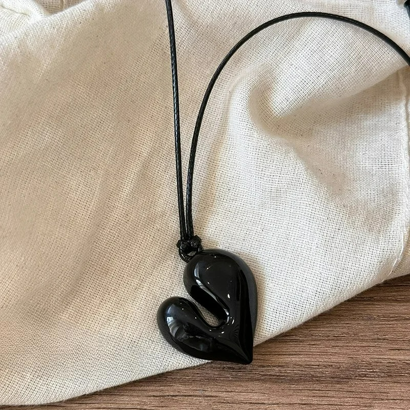 Lace Necklace with Black Heart Pendant