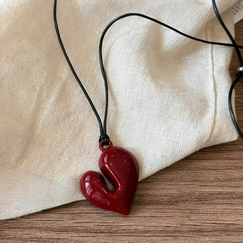 Lace Necklace with Red Heart Pendant