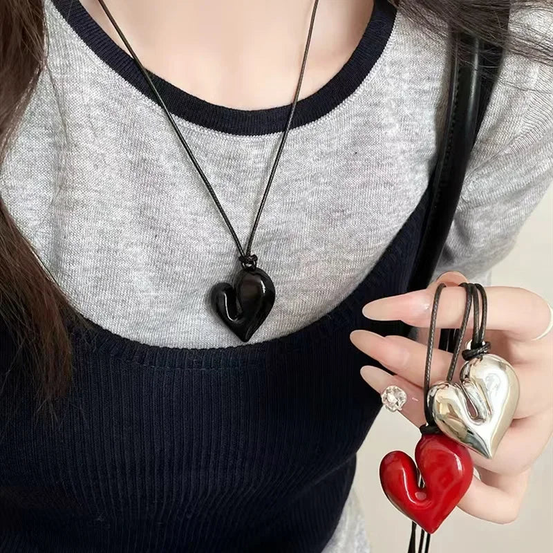 Lace Necklace with Black Heart Pendant