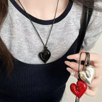Lace Necklace with Black Heart Pendant