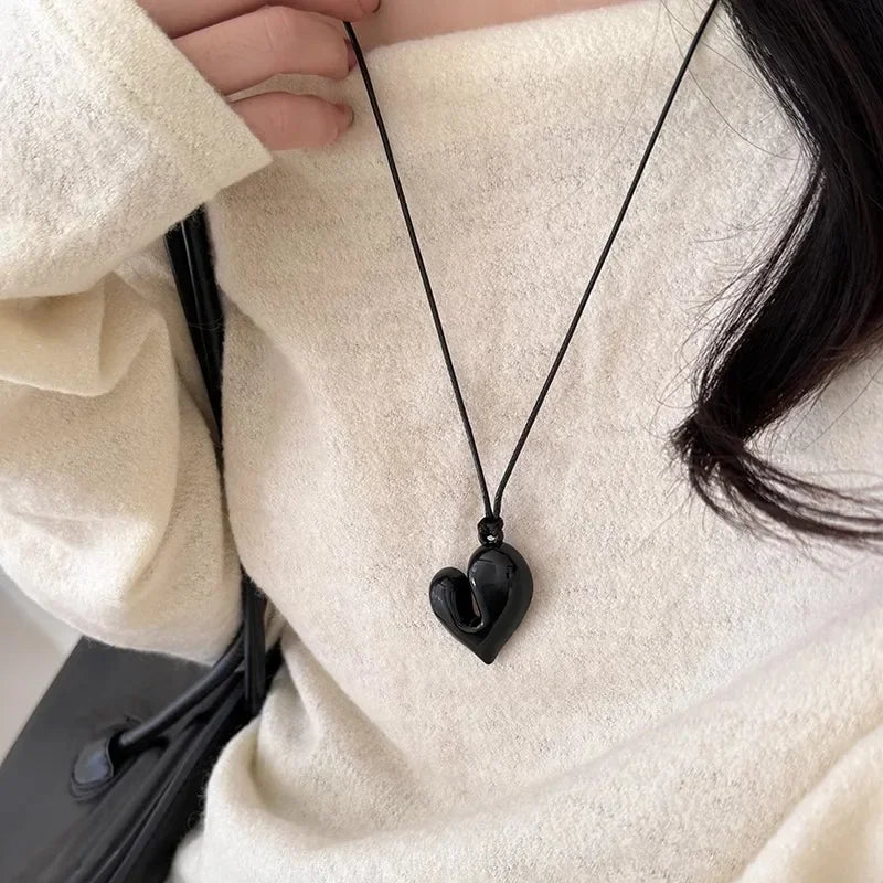 Lace Necklace with Black Heart Pendant