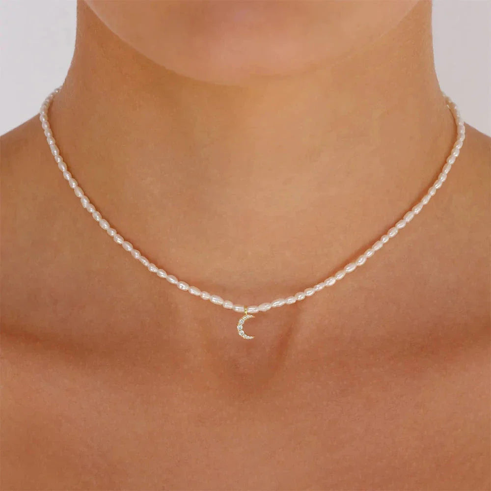 Moon Pendant Pearl Necklace