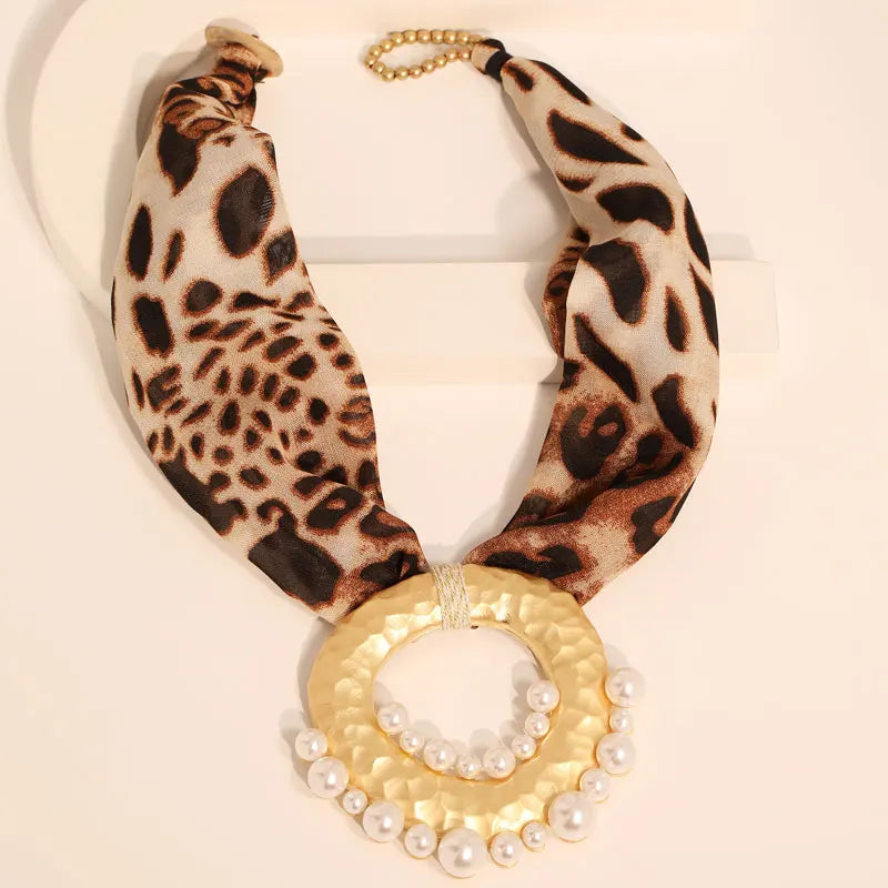 Fabric Necklace with Chic Bohemian Leopard Pendant