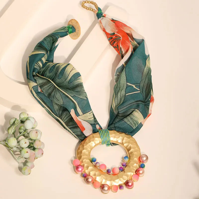 Fabric Necklace with Chic Bohemian Green Pendant