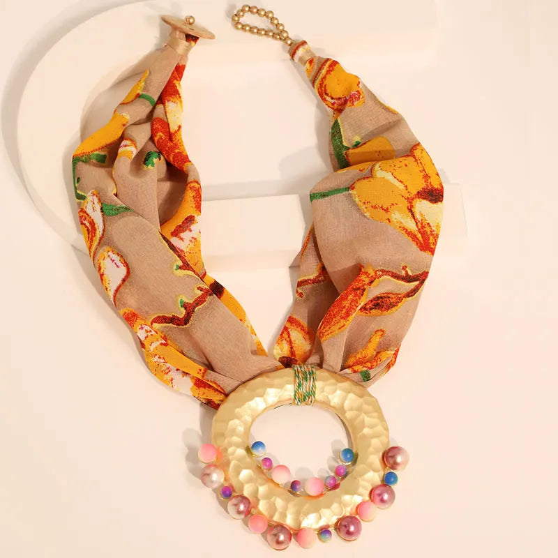Fabric Necklace with Chic Bohemian Orange Pendant