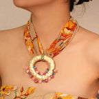 Collier en Tissus avec Pendentif Bohême Chic orange