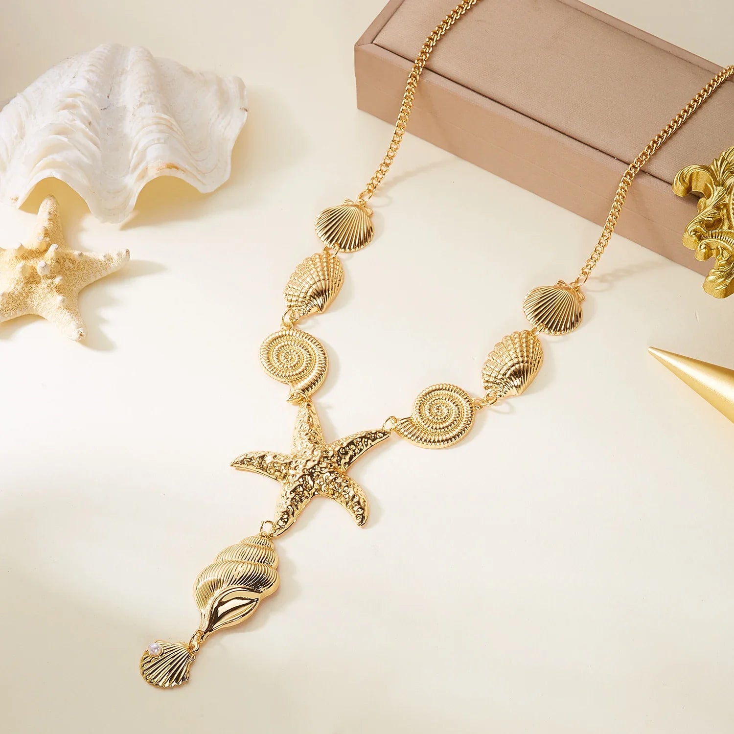 Collier en Y coquillage et étoile de mer