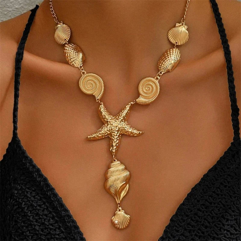 Collier en Y coquillage et étoile de mer