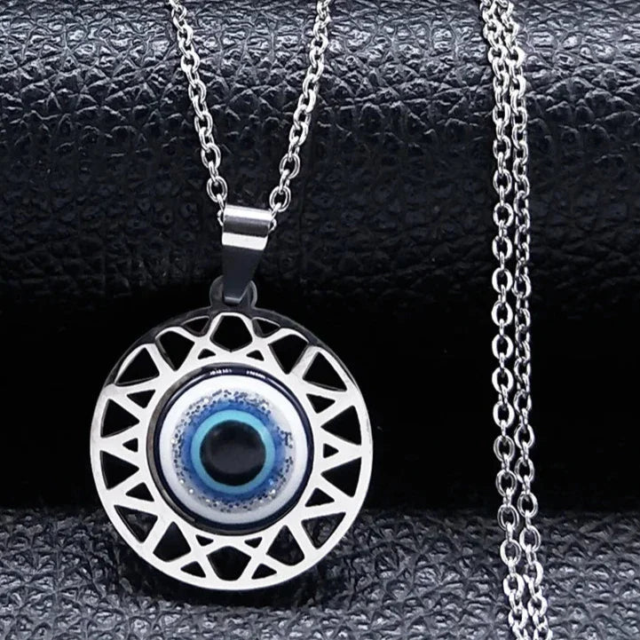 Necklace And Earrings With Blue Turkish Evil Eye Pendant necklace