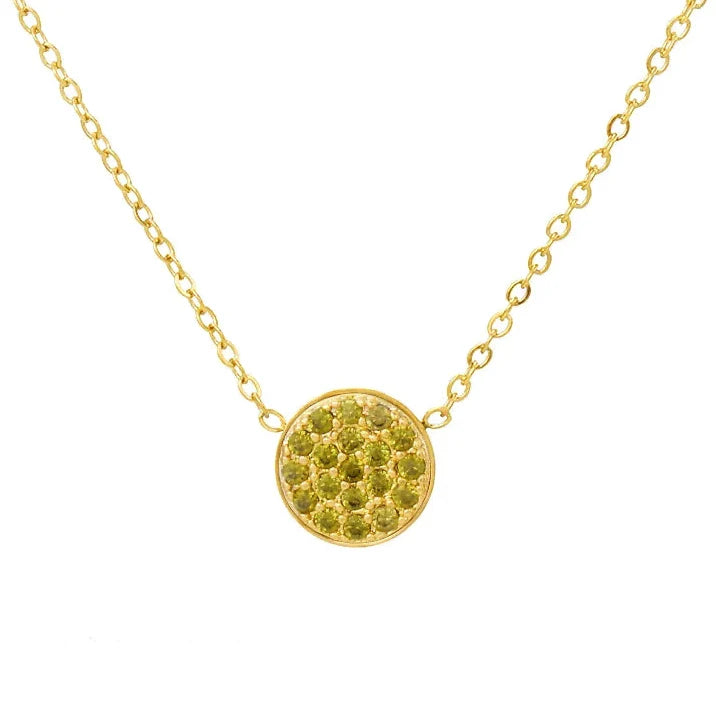 Collier et pendentif avec petite pierre de naissance ronde août