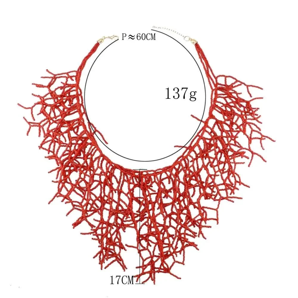 Collier et pendentif plastron corail rouge et noir