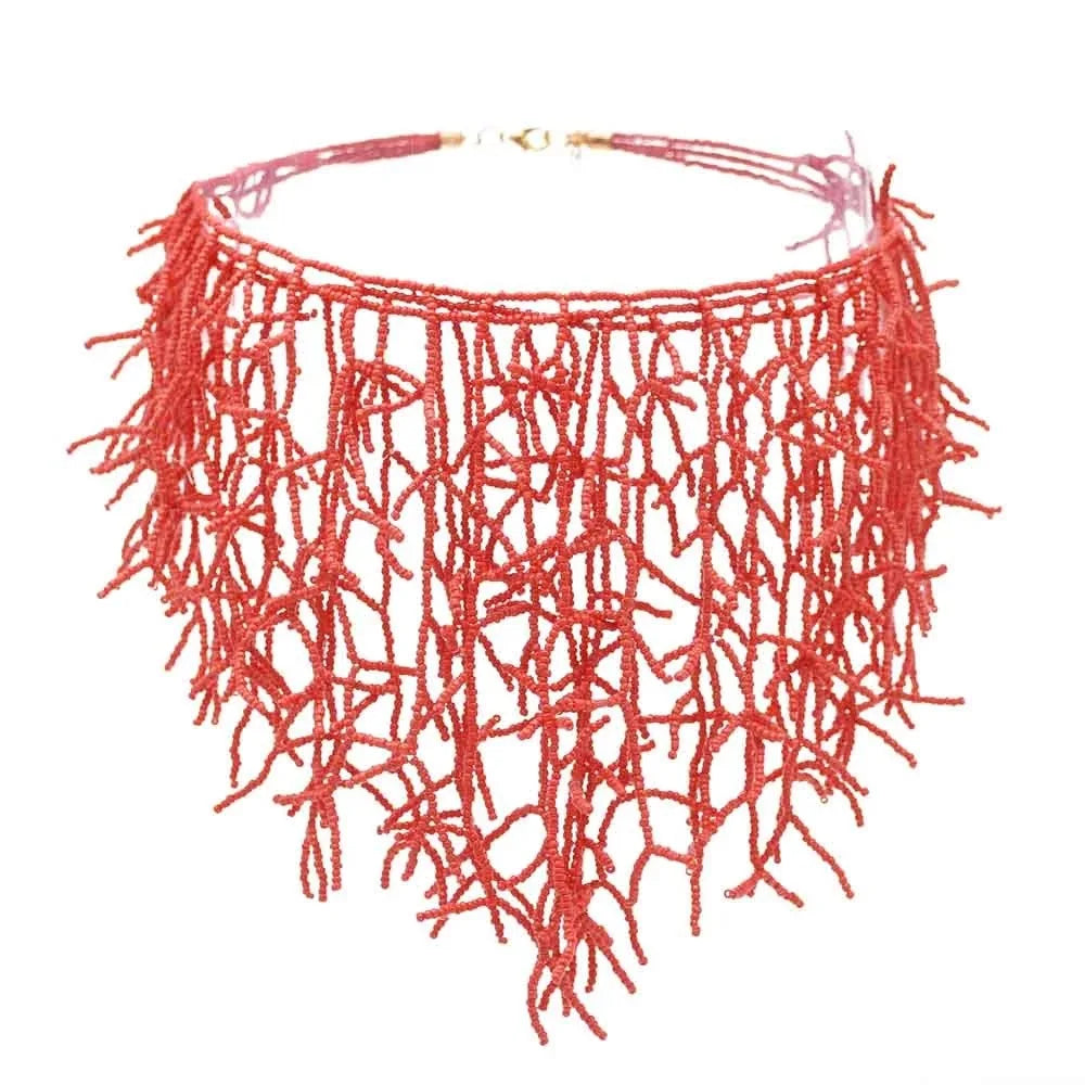 Collier et pendentif plastron corail  rouge