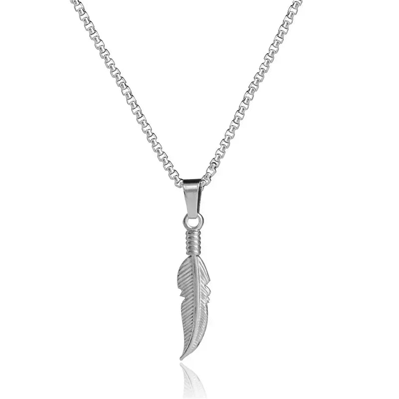 Collier et pendentif plume argenté