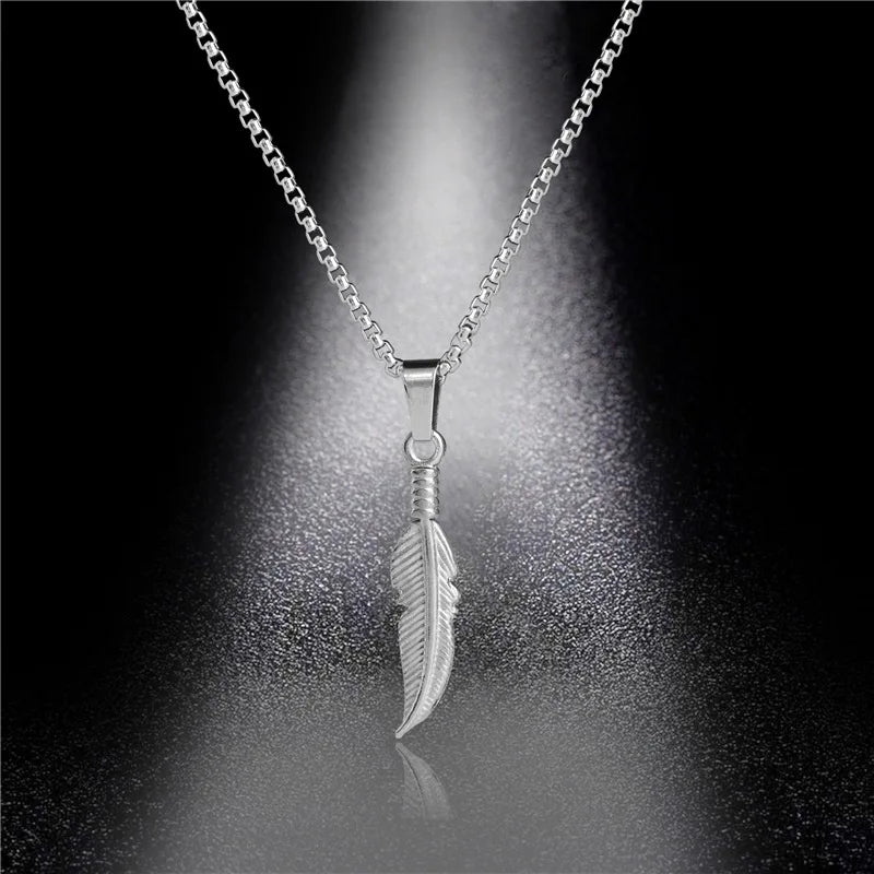 Collier et pendentif plume argenté