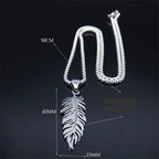 Collier et pendentif plume en acier inoxydable