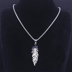 Collier et pendentif plume en acier inoxydable argent