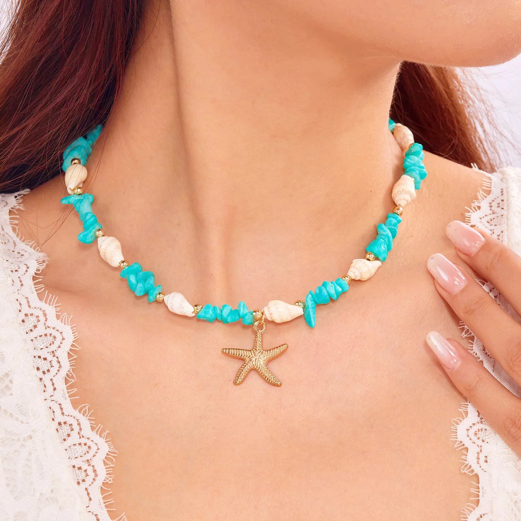 Collier et son pendentif coquillage pour femme turquoise