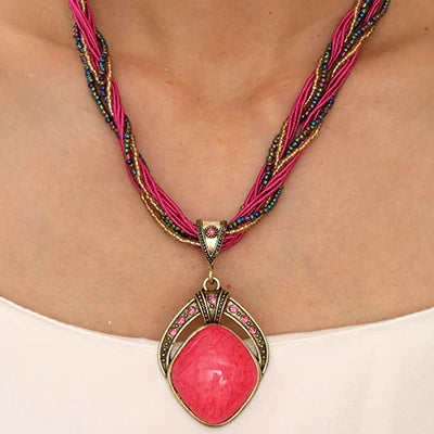 Ethnic Necklace with Large Oval Pendant