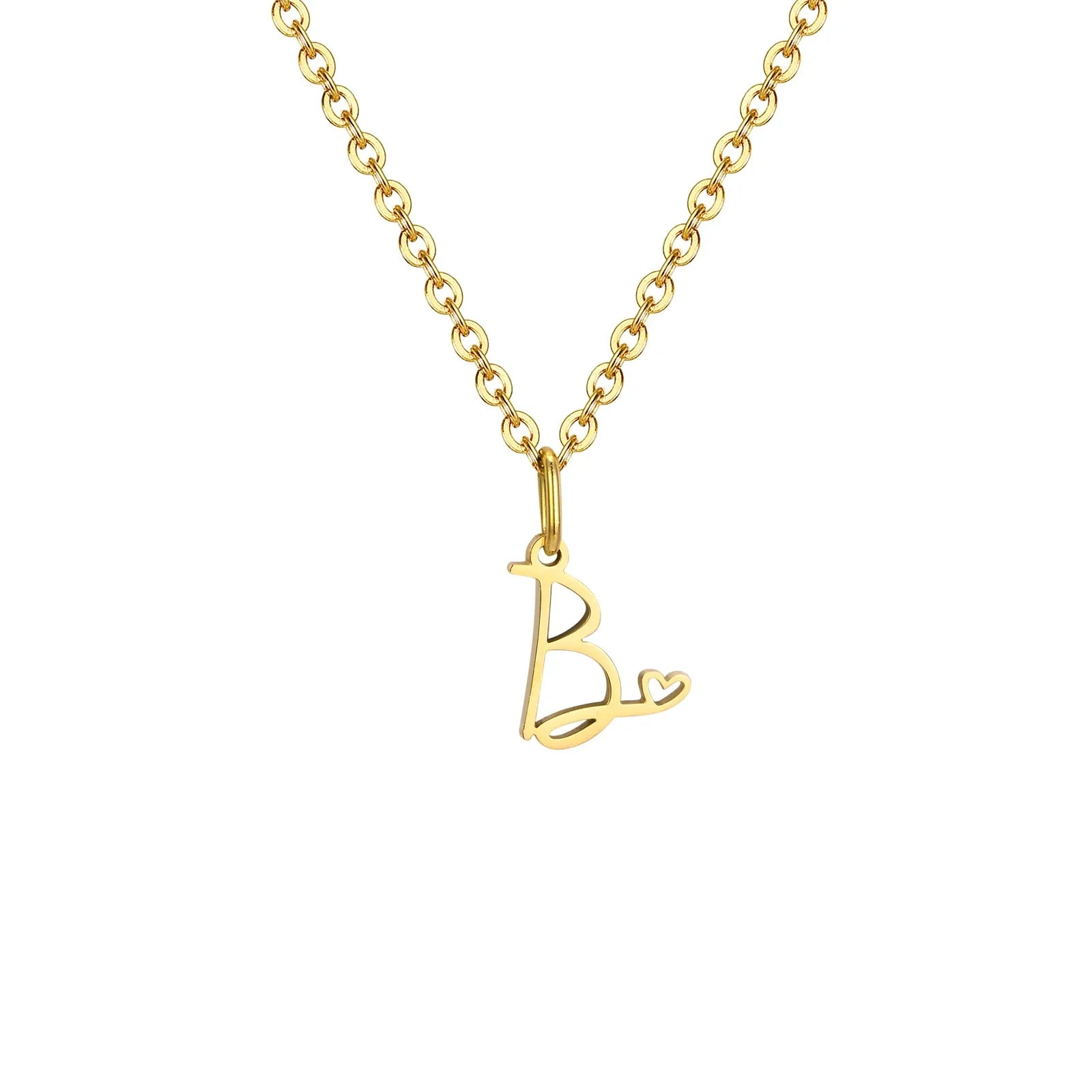 Collier femme avec pendentif initiale lettre et coeur b