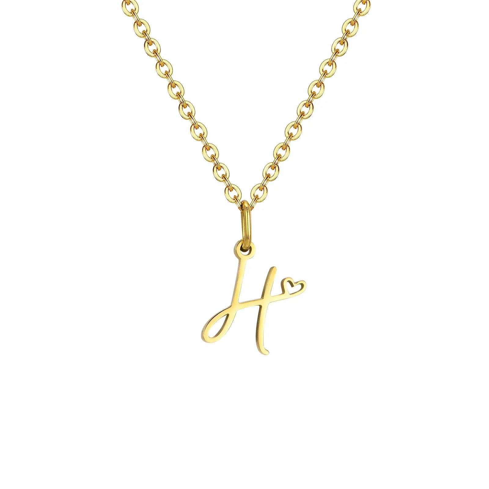 Collier femme avec pendentif initiale lettre et coeur h