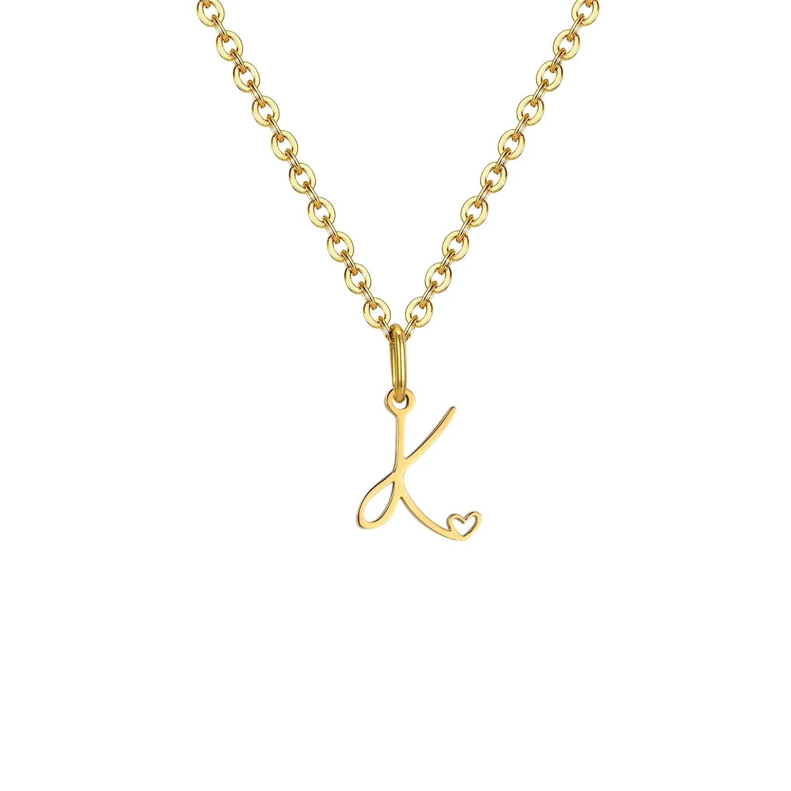 Collier femme avec pendentif initiale lettre et coeur k