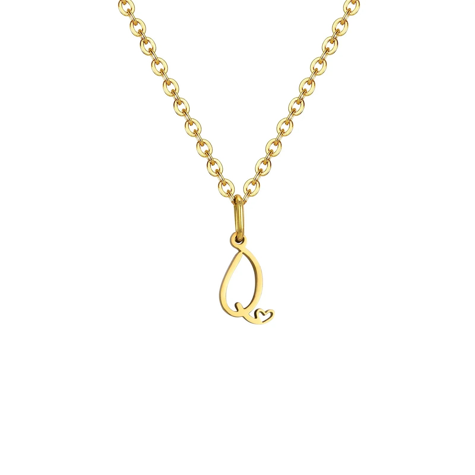 Collier femme avec pendentif initiale lettre et coeur q