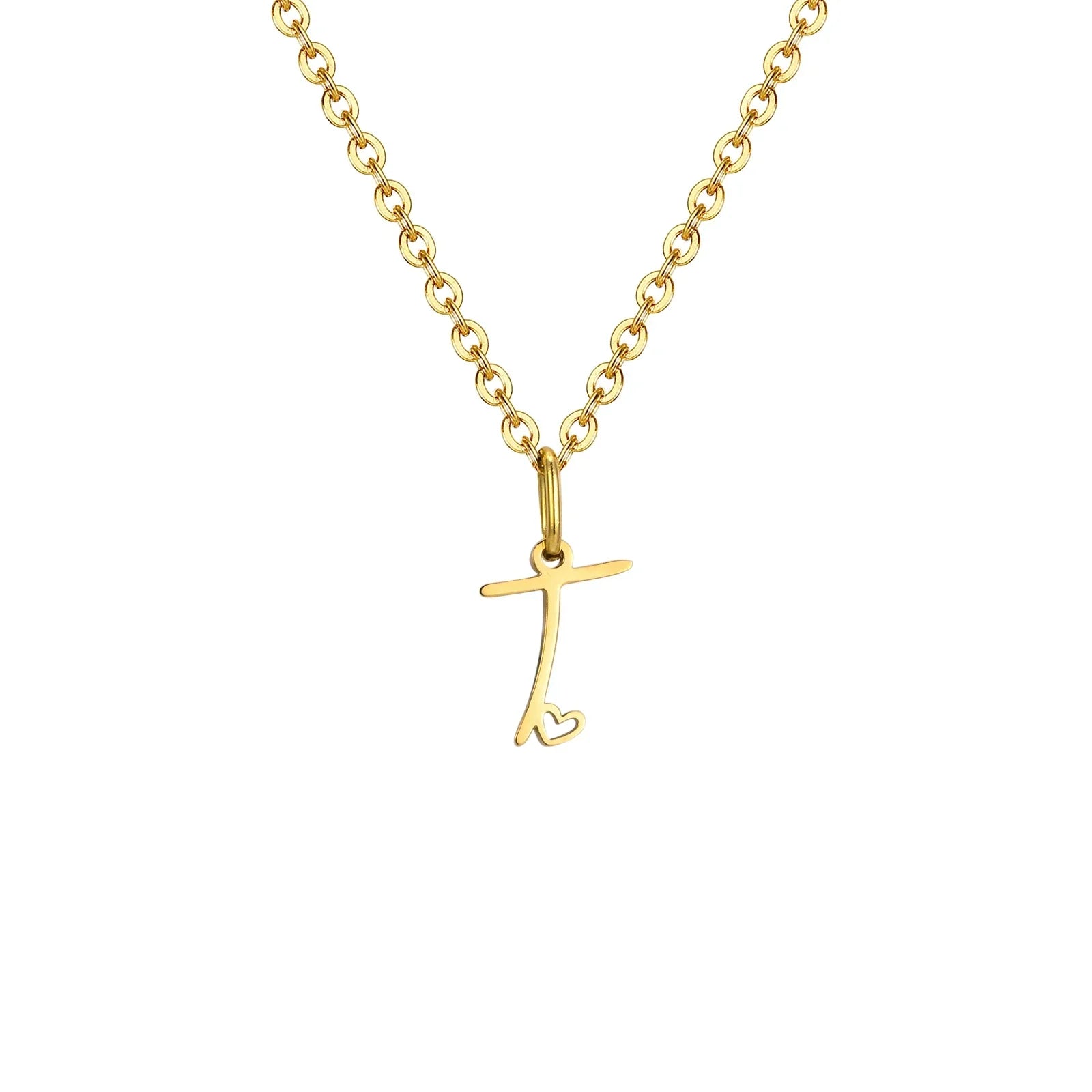 Collier femme avec pendentif initiale lettre et coeur t