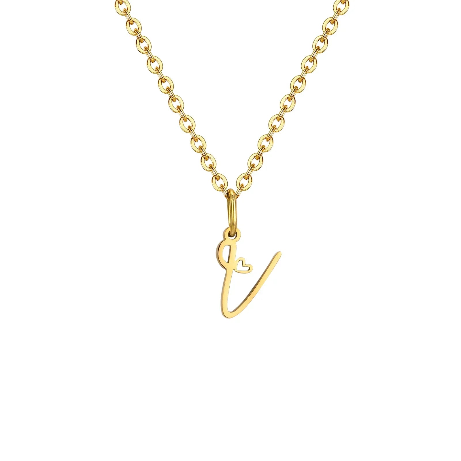 Collier femme avec pendentif initiale lettre et coeur v