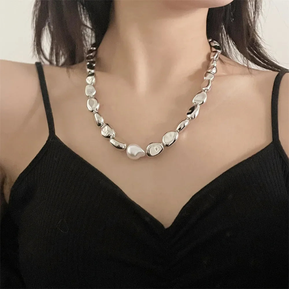 Vintage Style Necklace with Silvered Beads