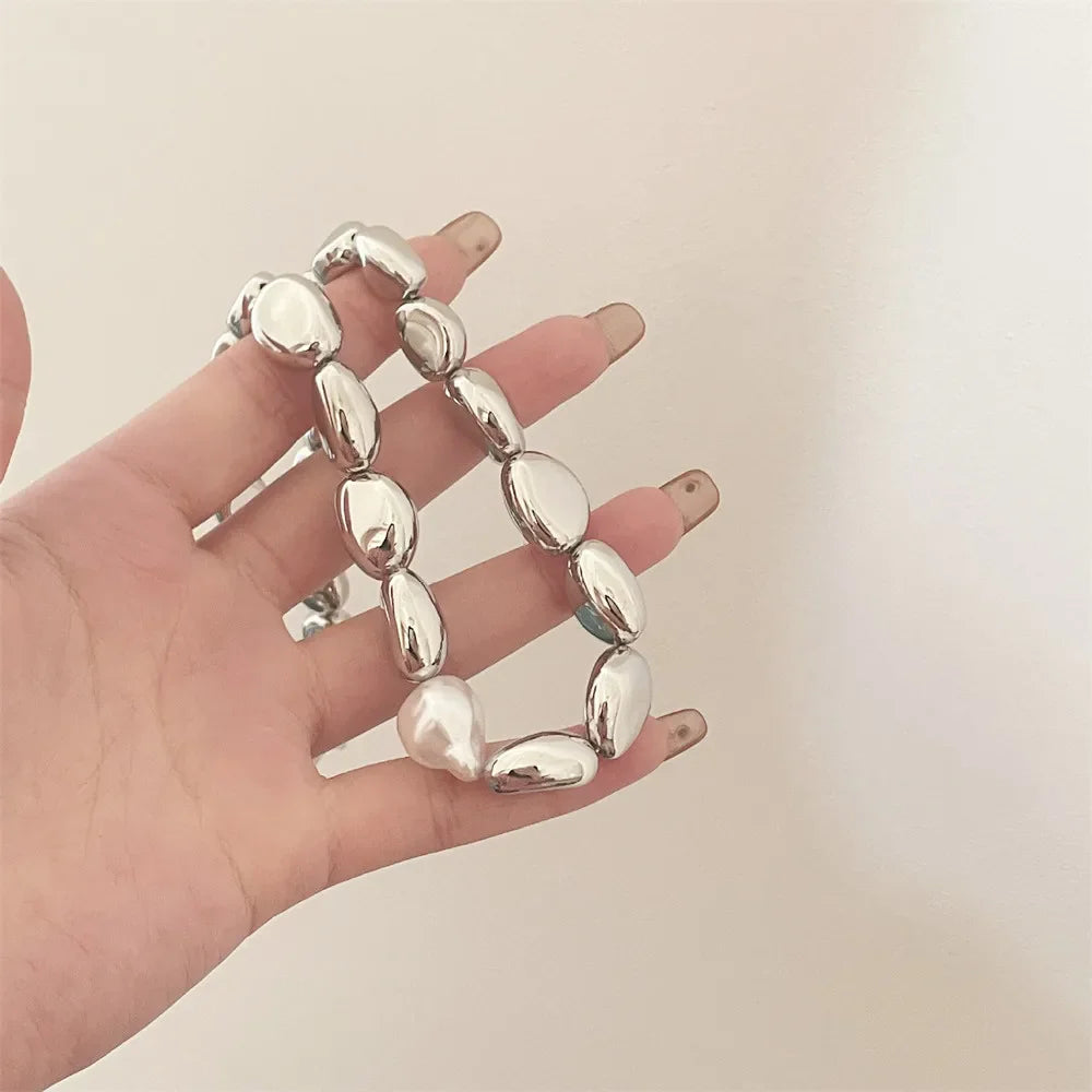 Vintage Style Necklace with Silvered Beads