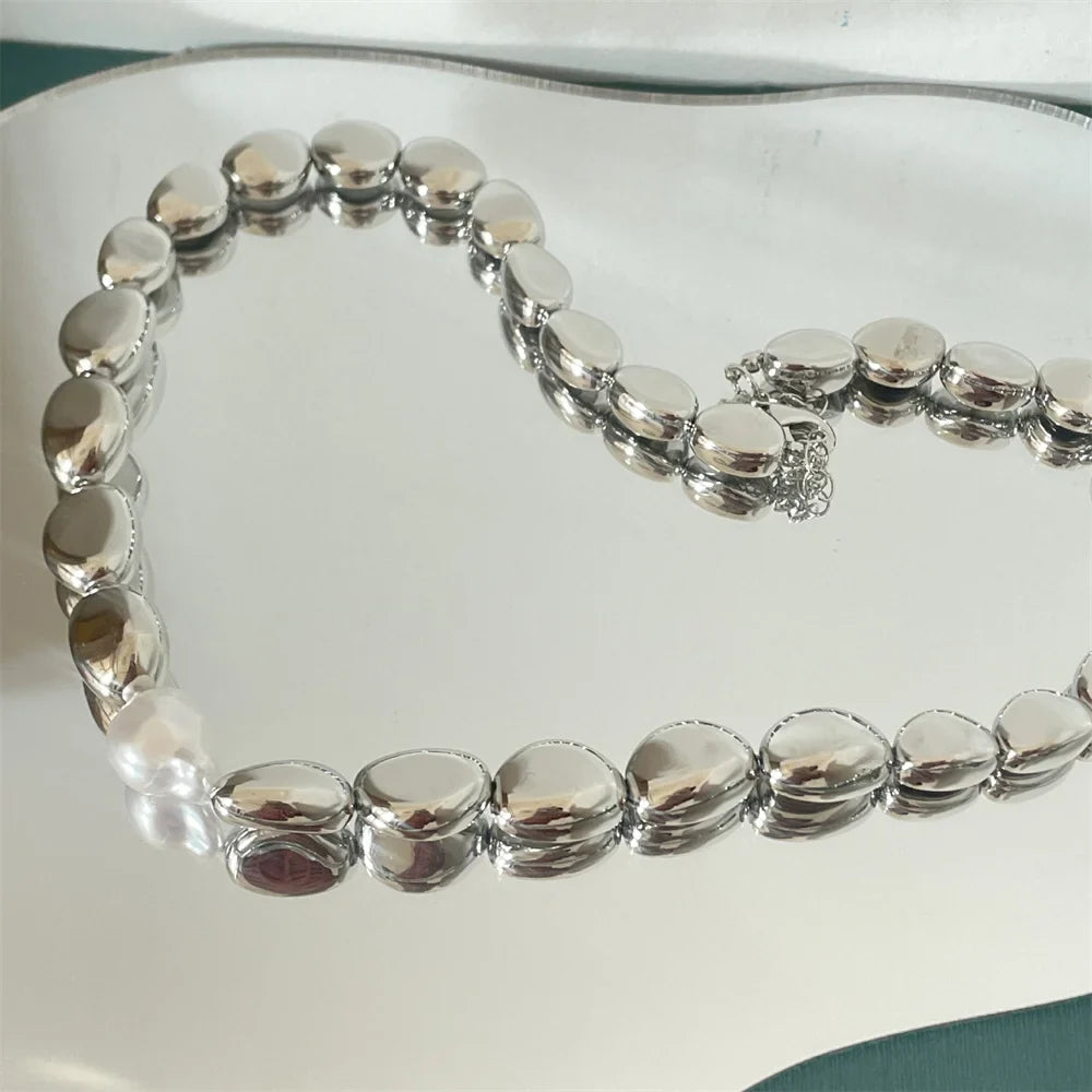 Vintage Style Necklace with Silvered Beads