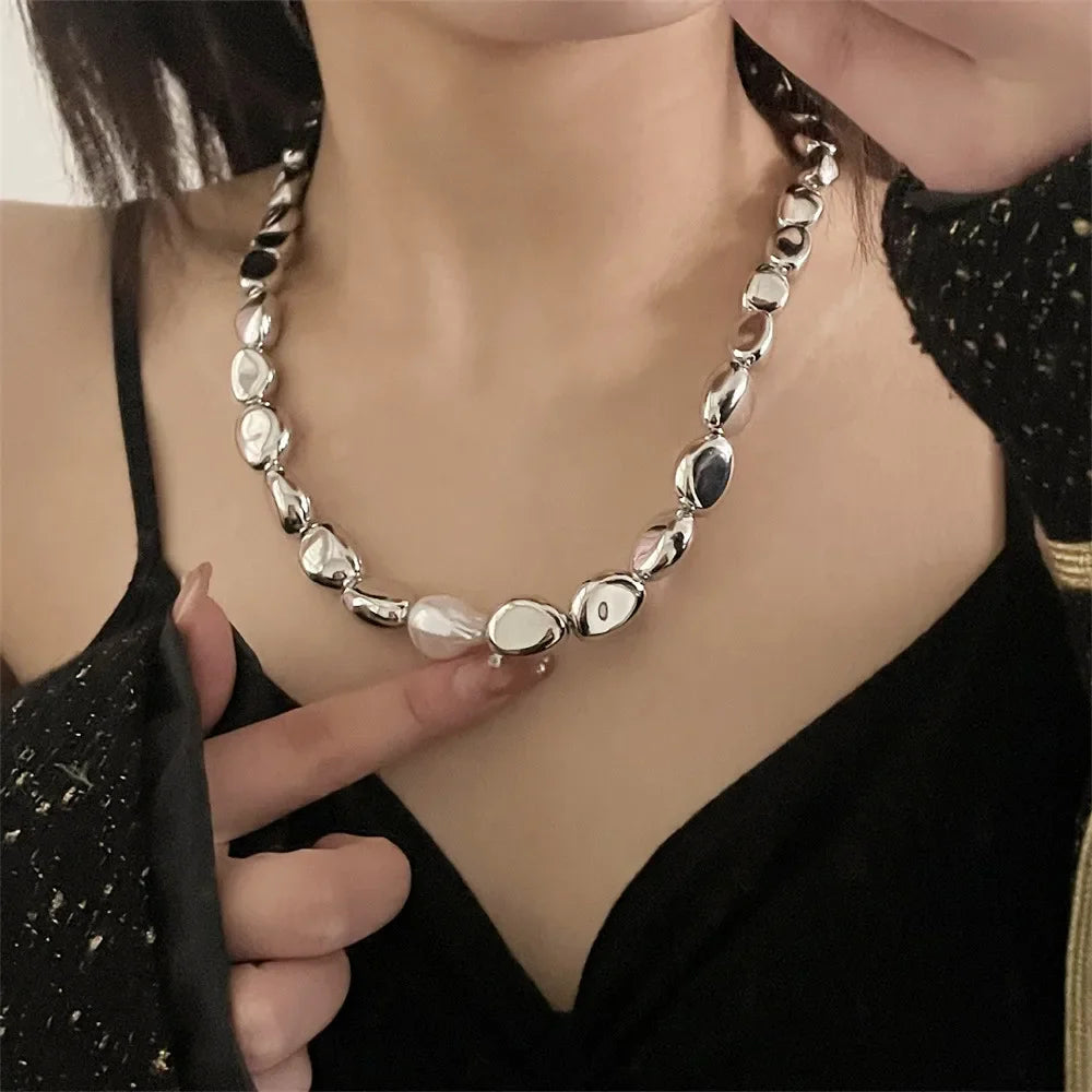 Vintage Style Necklace with Silvered Beads