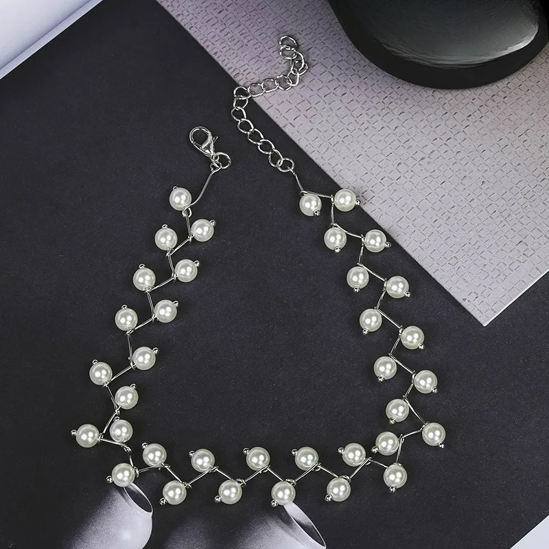 Original Choker Necklace with Silver White Pearls