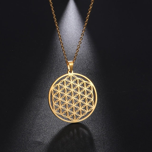 Flower of Life Necklace Beads Pendant Mandala Men Women Dawapara gold