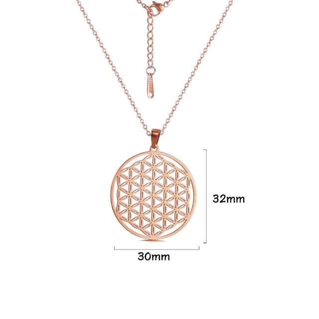 Flower of Life Necklace Beads Pendant Mandala Men Women Dawapara rose gold