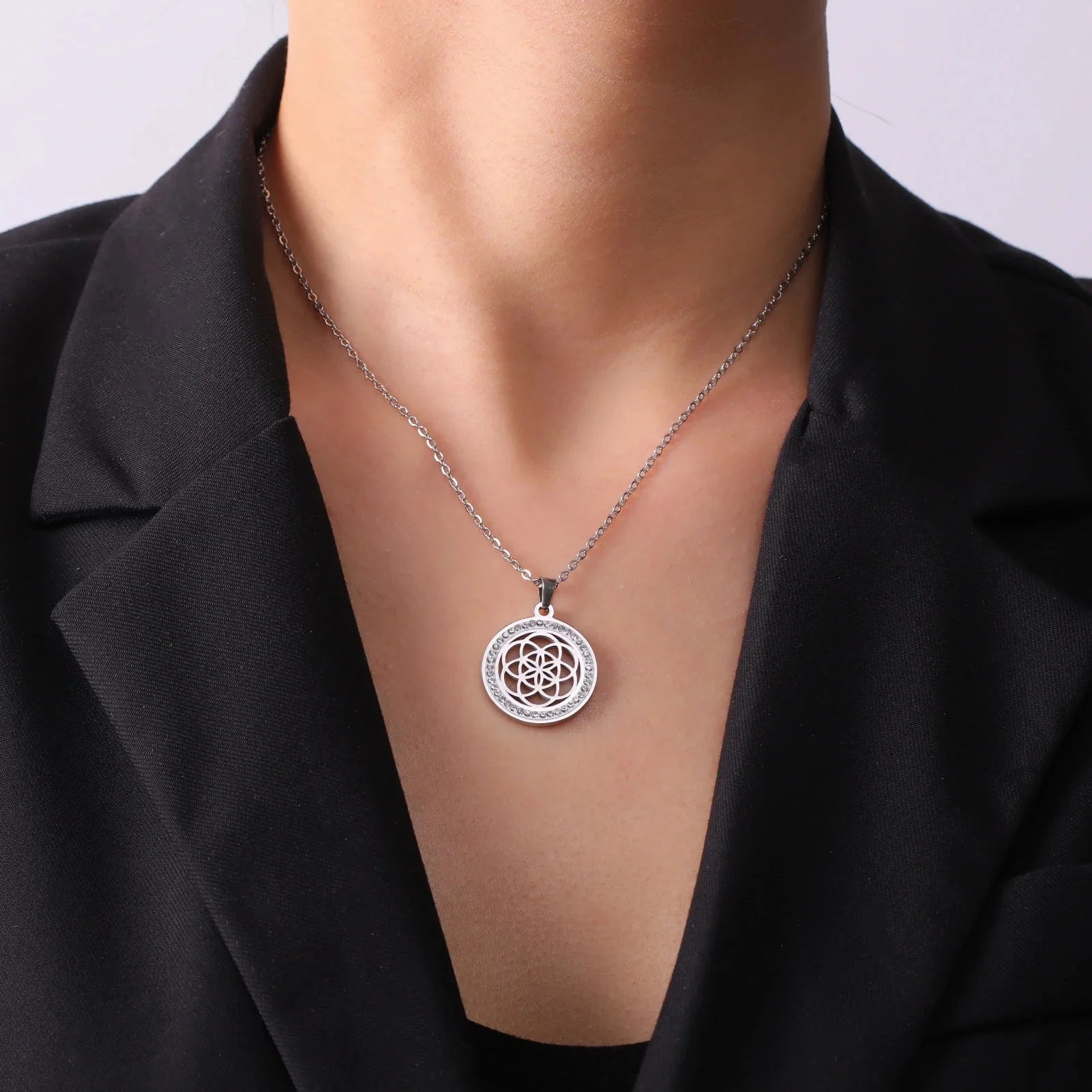 Life Seed Necklace Women's Flower of Life Pendant silver