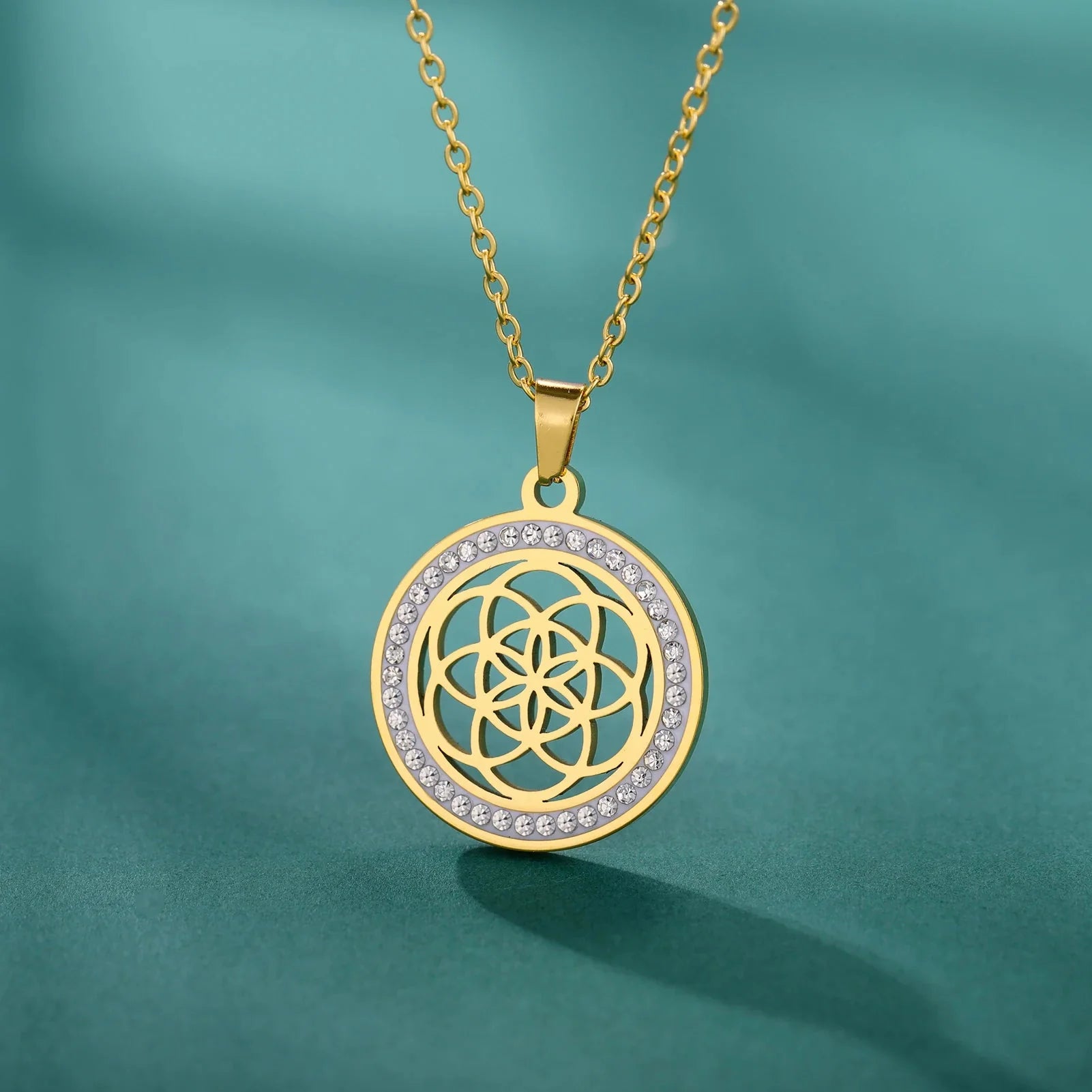 Life Seed Necklace Women's Flower of Life Pendant Gold