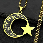 Collier homme "türk" en runes göktürk: croissant de lune et étoile or