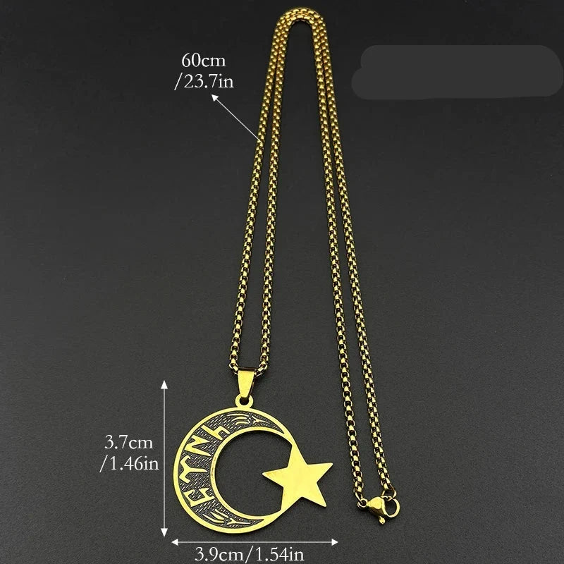Collier homme "türk" en runes göktürk: croissant de lune et étoile