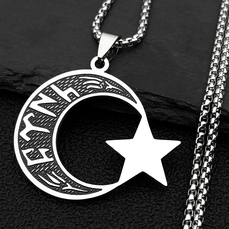 Collier homme "türk" en runes göktürk: croissant de lune et étoile argent