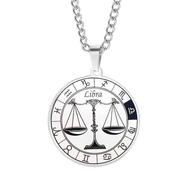 Horoscope Necklace Pendant Zodiac Constellations Silver Libra